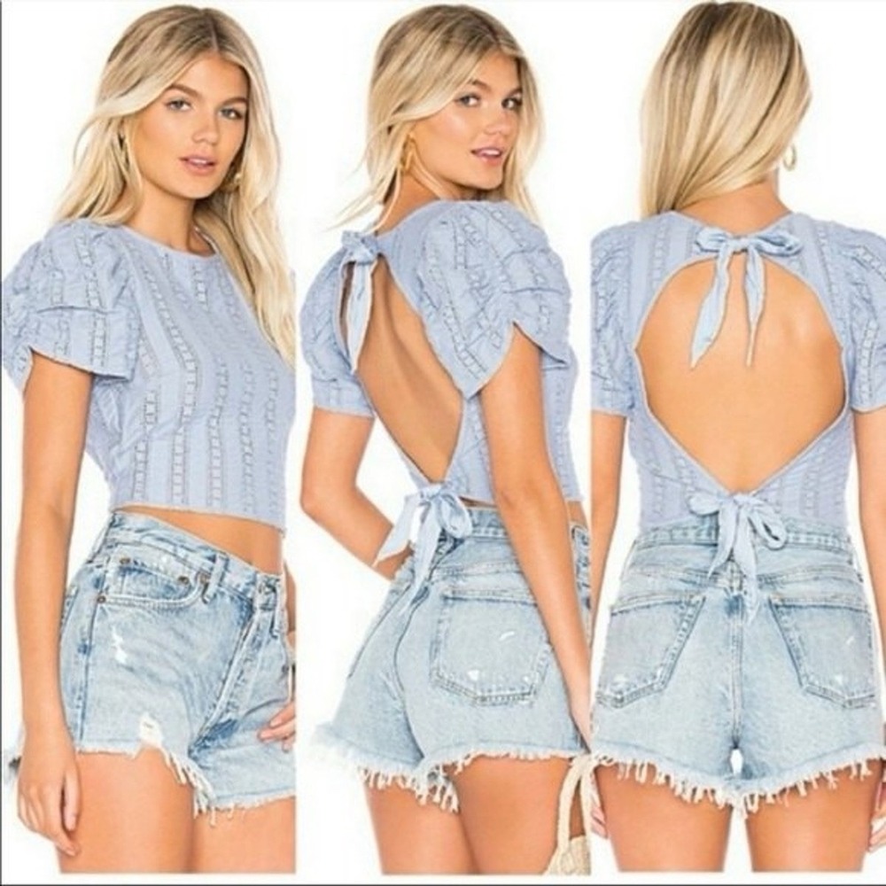 Free People Large Blue Star Struck Open Back Tie Top Women